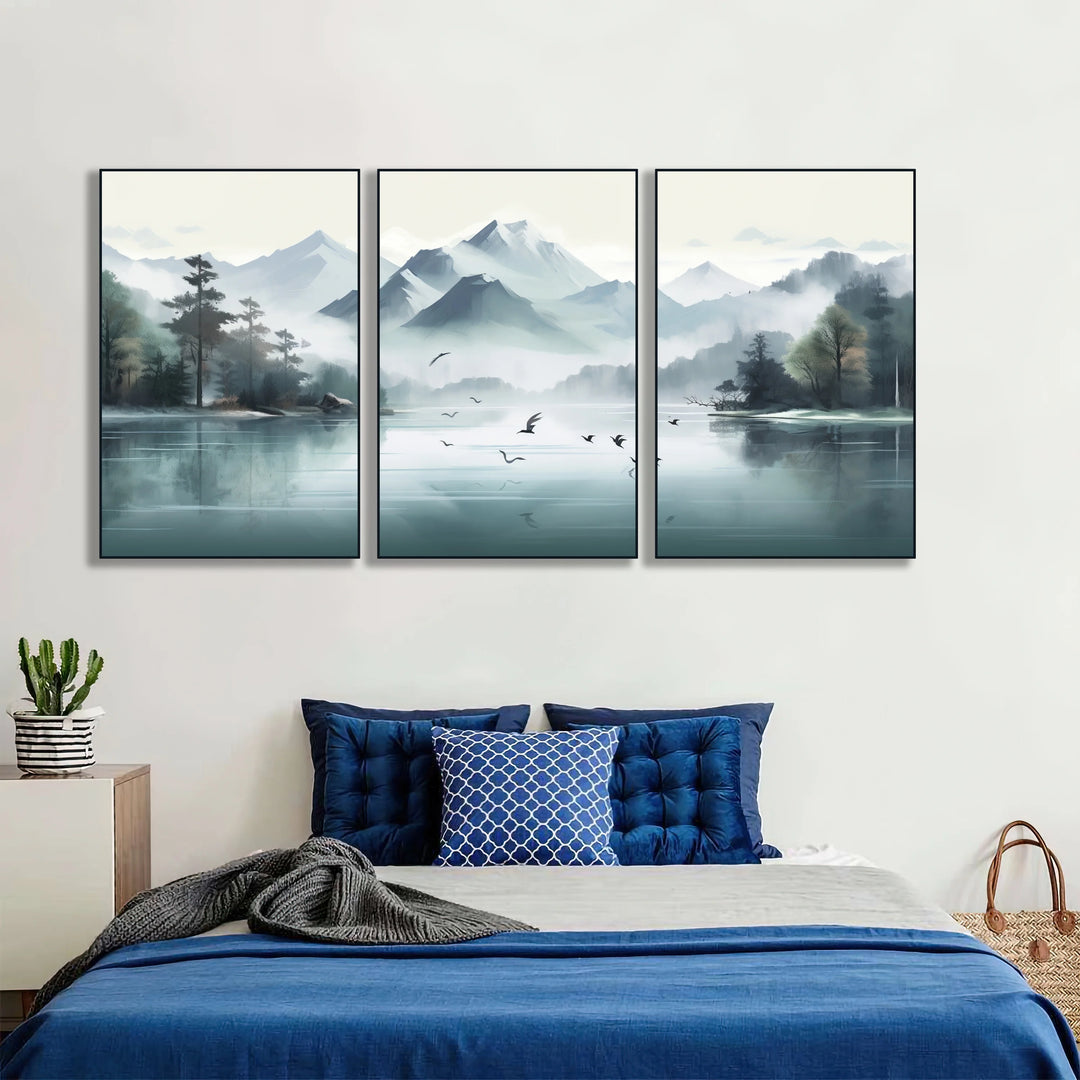 Landscape Canvas Print Posters, Misty Mountain Canvas Wall Art Paintings, Artwork Wall Painting For Living Room Bedroom