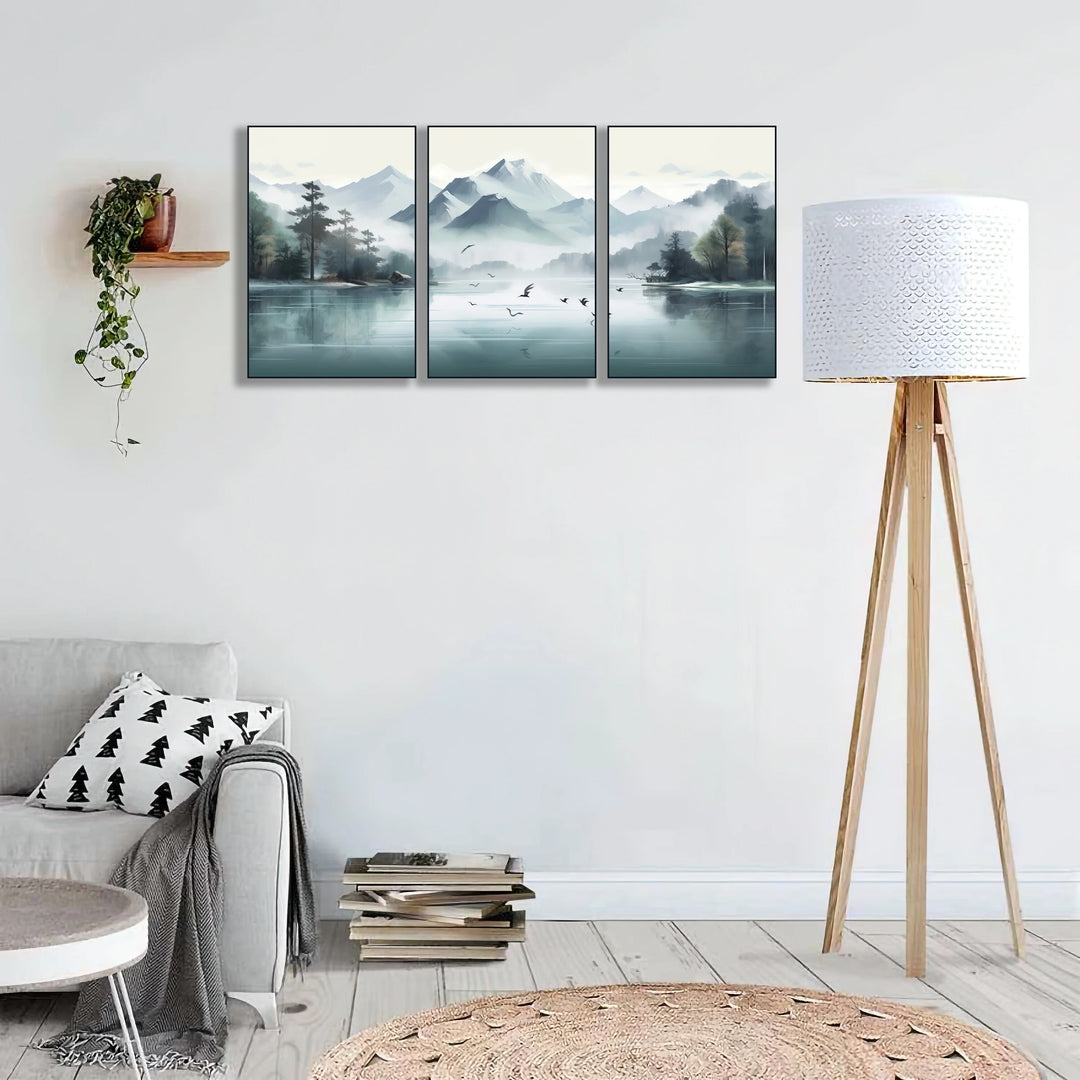 Landscape Canvas Print Posters, Misty Mountain Canvas Wall Art Paintings, Artwork Wall Painting For Living Room Bedroom