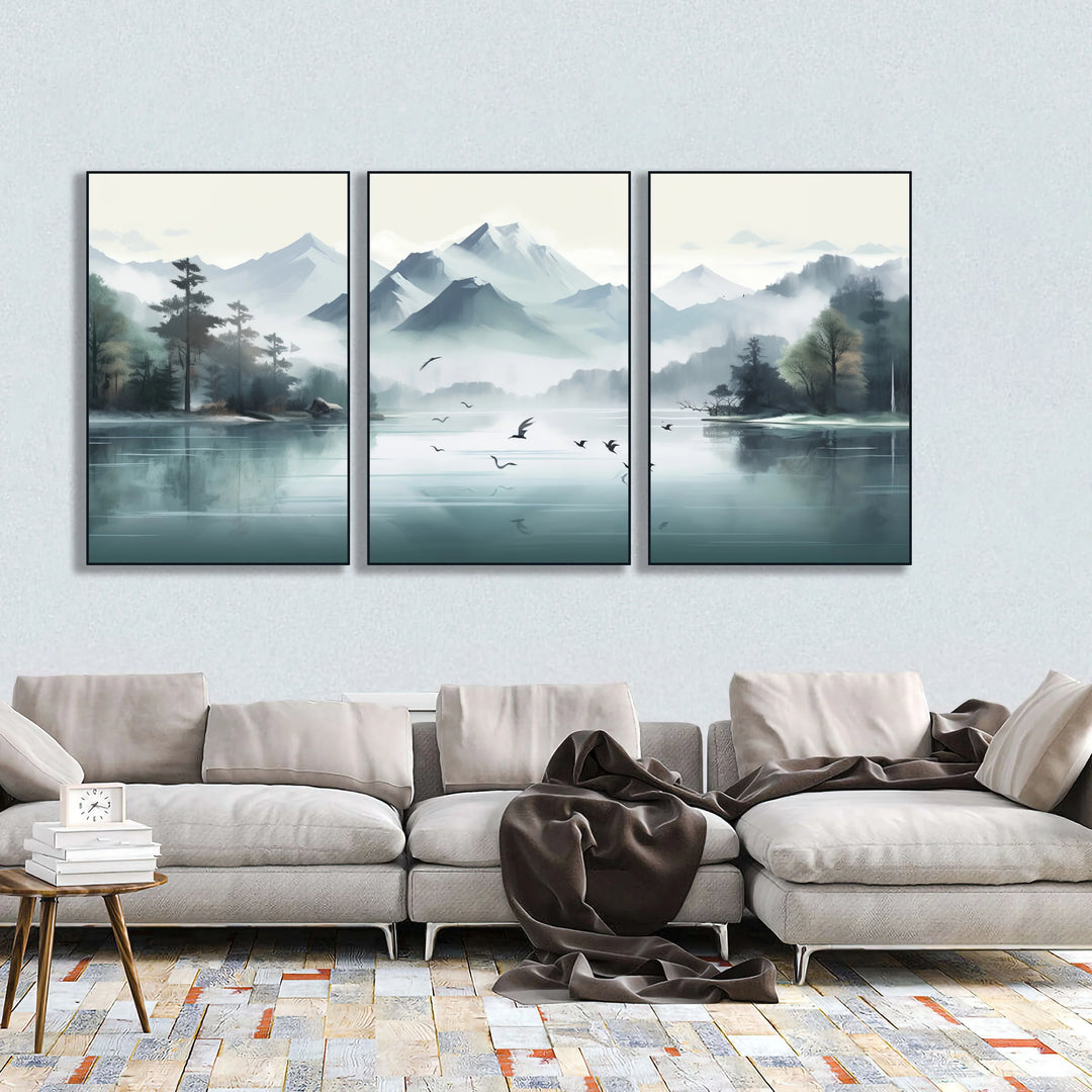 Landscape Canvas Print Posters, Misty Mountain Canvas Wall Art Paintings, Artwork Wall Painting For Living Room Bedroom