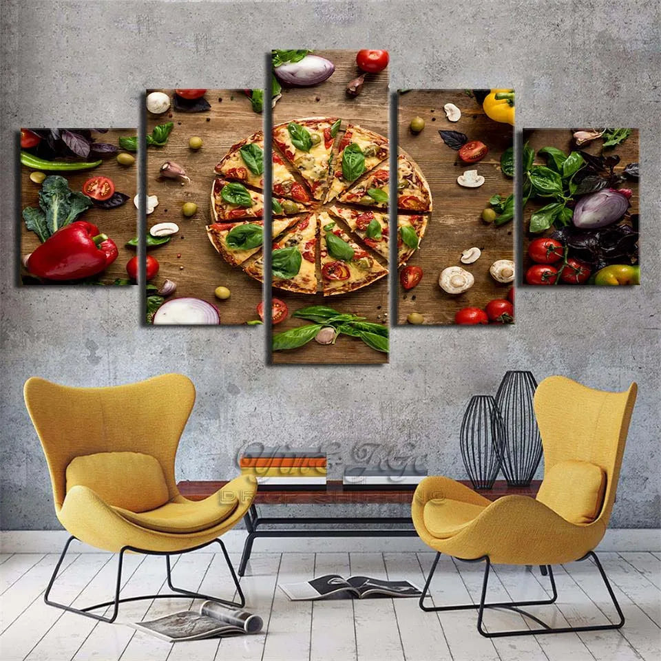 5panel Pizza Food Wall Art On Canvas, Home Wall Décor For Your Home Or Business