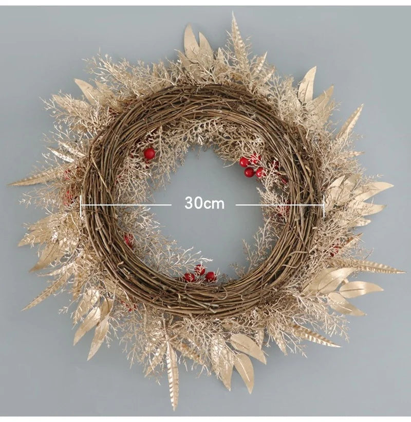 50cm Simulation Gold Mist Artificial Plant Berries Garland Christmas Wreath Christmas Decor Home Mall Window Door Hanging Wreath