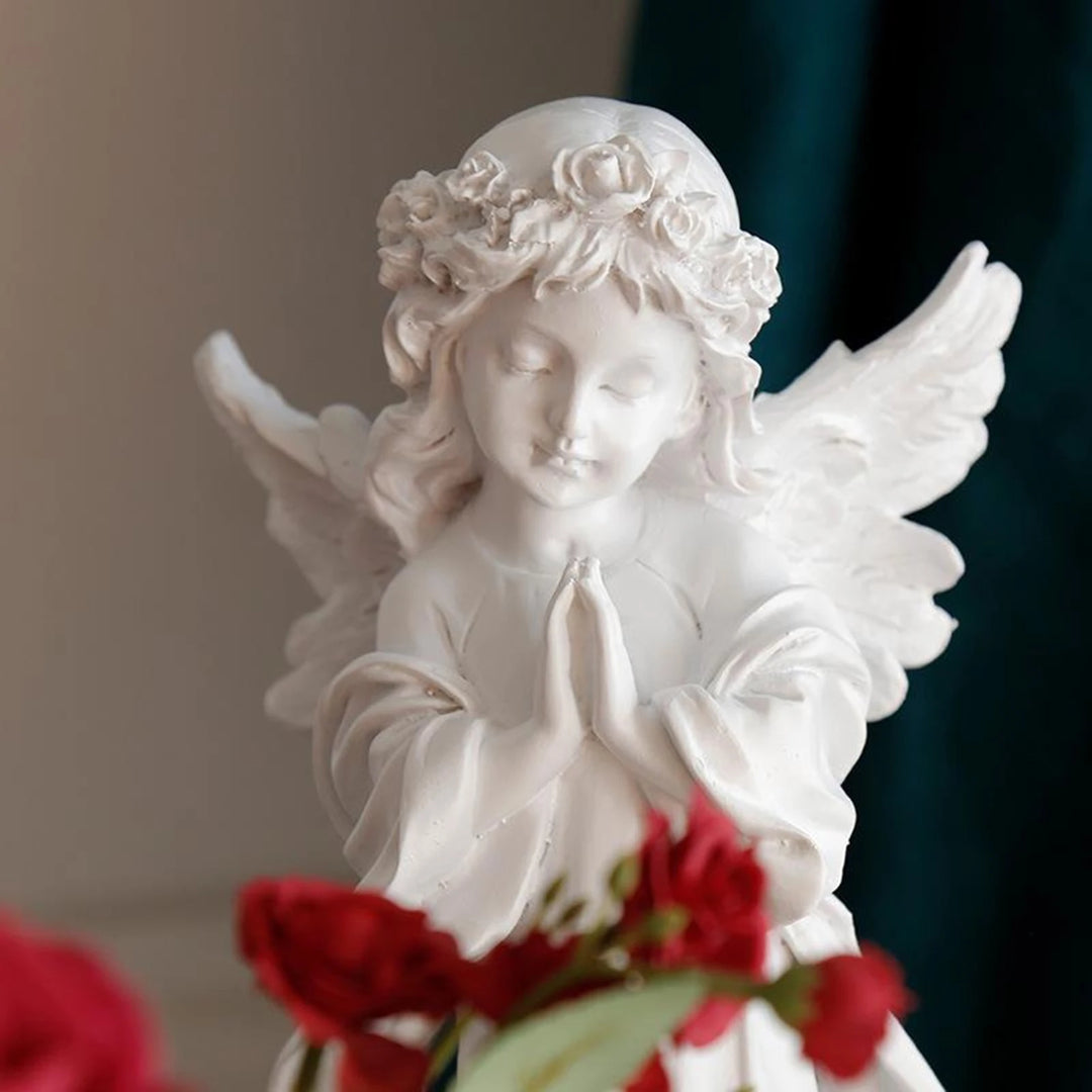 White Resin Praying Angel Flower Girl Figurine Statue Carving Angel Prayer Figurine Statue Cherub Sculpture European Home Decor