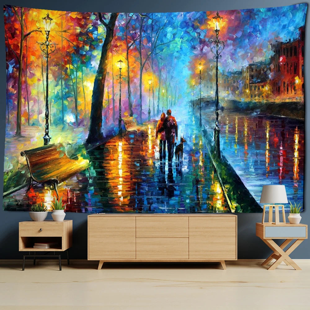 Valentine's Day gift Tapestry Van Gogh Oil Painting Night View Wall Hanging Romantic Love Couple Boho Gypsy Home Decor Tapestry