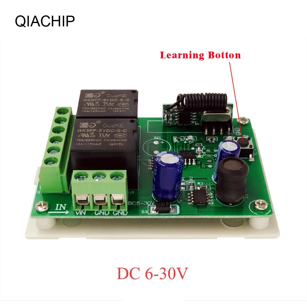 433.92Mhz DC 6V 12V 24V 48V 60V Universal Wireless Remote Control Switch 2 CH RF Relay Receiver Module DC5-30V For Smart Home