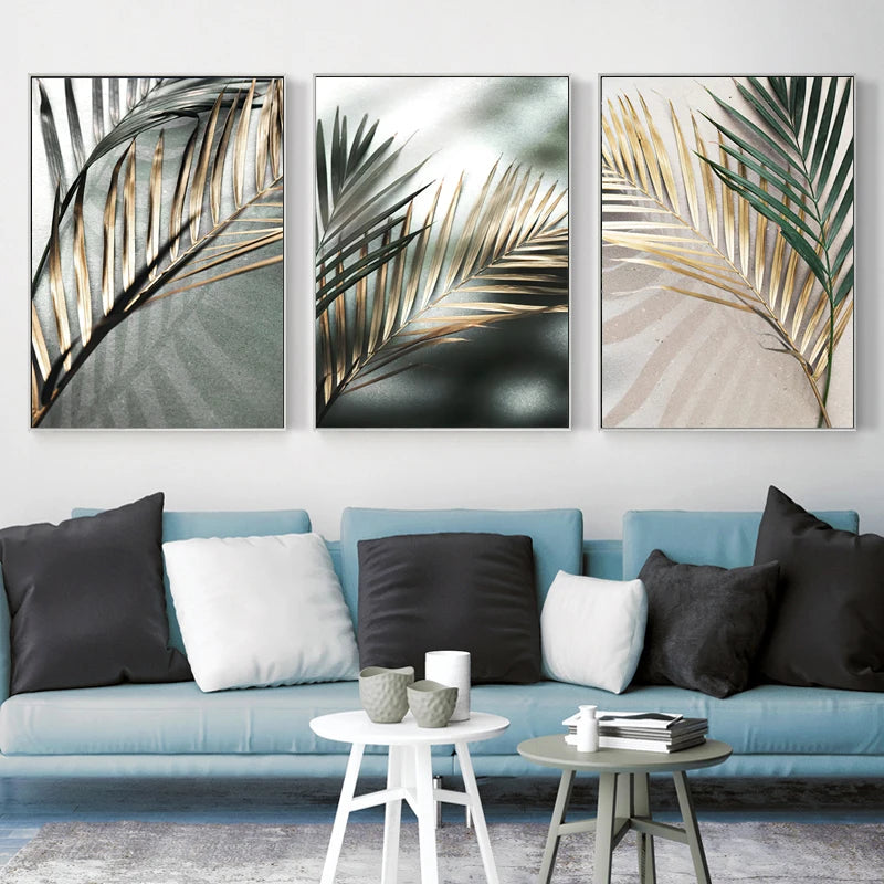 Nordic Wall Art Golden Palm Leaf Plant Canvas Painting Poster Print Botanical Scandinavian Decoration Picture Artwork Home Decor