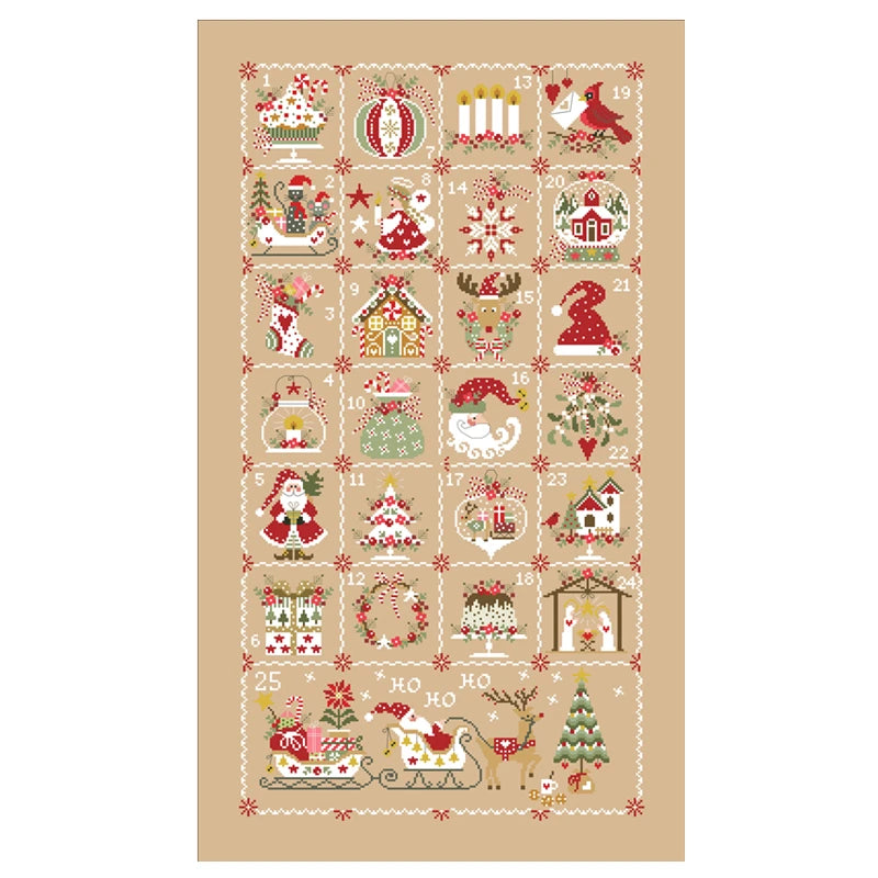 Christmas calendar cross stitch kit cartoon pattern design 18ct 14ct 11ct linen flaxen canvas embroidery