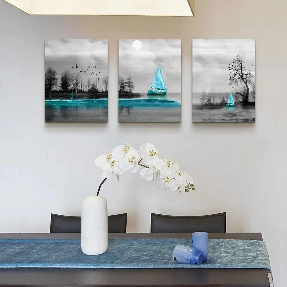 Modern Family Blue Landscape Black And White Paintings Artwork Canvas Wall Art For Living Room Bedroom Wall Decorations