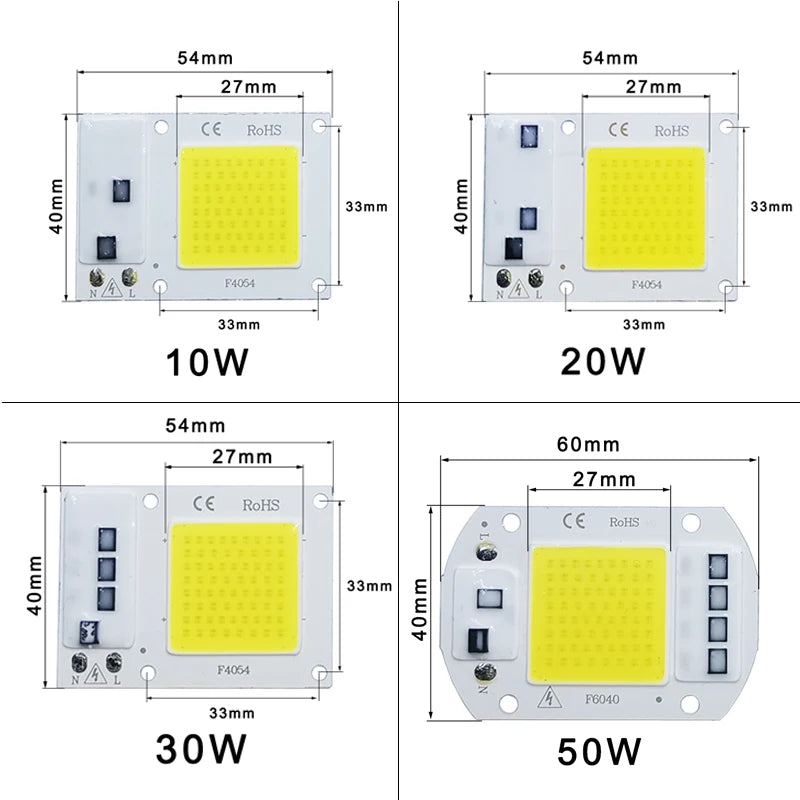 COB LED Lamp Chip AC 220V LED Bulb 10W 20W 30W 50W IP65 High Power Smart IC