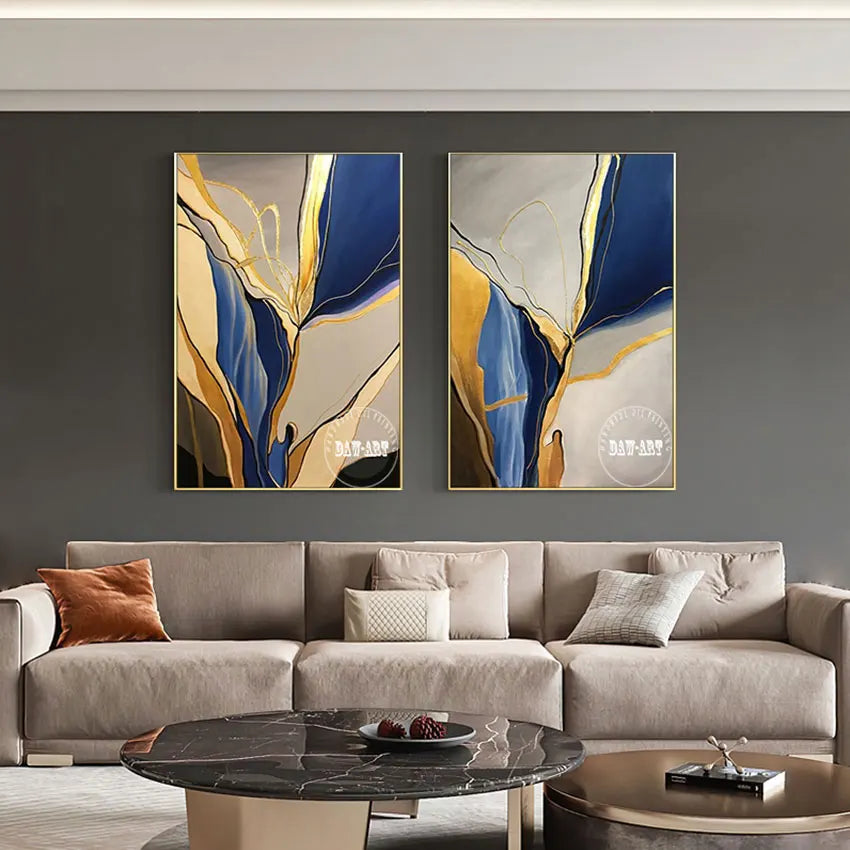 Abstract 2PCS Picture Art Canvas Wall Poster Modern Hotel Hall Decor New Design Texture Gold Foil Painting Unframed Artwork