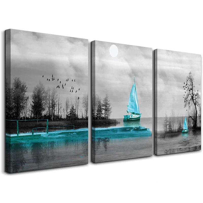 Modern Family Blue Landscape Black And White Paintings Artwork Canvas Wall Art For Living Room Bedroom Wall Decorations