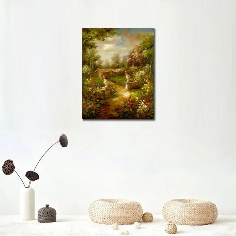 Handmade Beautiful Canvas Art Oil Paintings Garden Landscape Rose Promenade Italian Impressionist Modern Artwork for Wall Decor