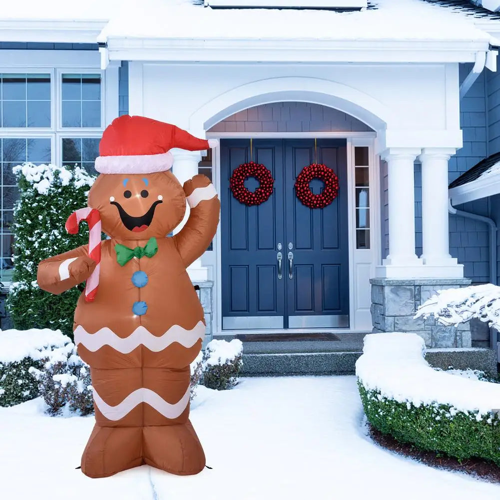 1.5M Christmas Iatable Gingerbread Man, Luminous Snow Man Holding Candy Stick