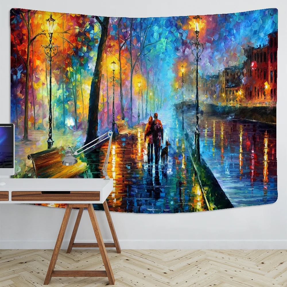 Valentine's Day gift Tapestry Van Gogh Oil Painting Night View Wall Hanging Romantic Love Couple Boho Gypsy Home Decor Tapestry