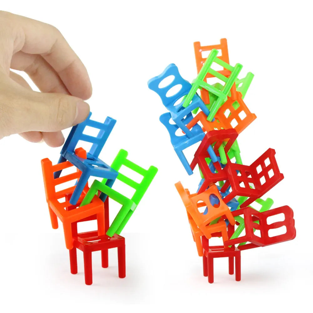 18Pcs/Set Mini Balance Chairs Game Stacking Blocks Assembly Family Game Balancing Training Interactive Educational Toy for Kids