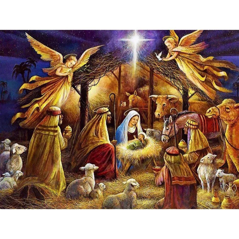 5D Diy Diamond Painting  Straw House Cross Stitch Artwork Diy Round Mosaic Full Embroidery Rhinestones Nativity Of The