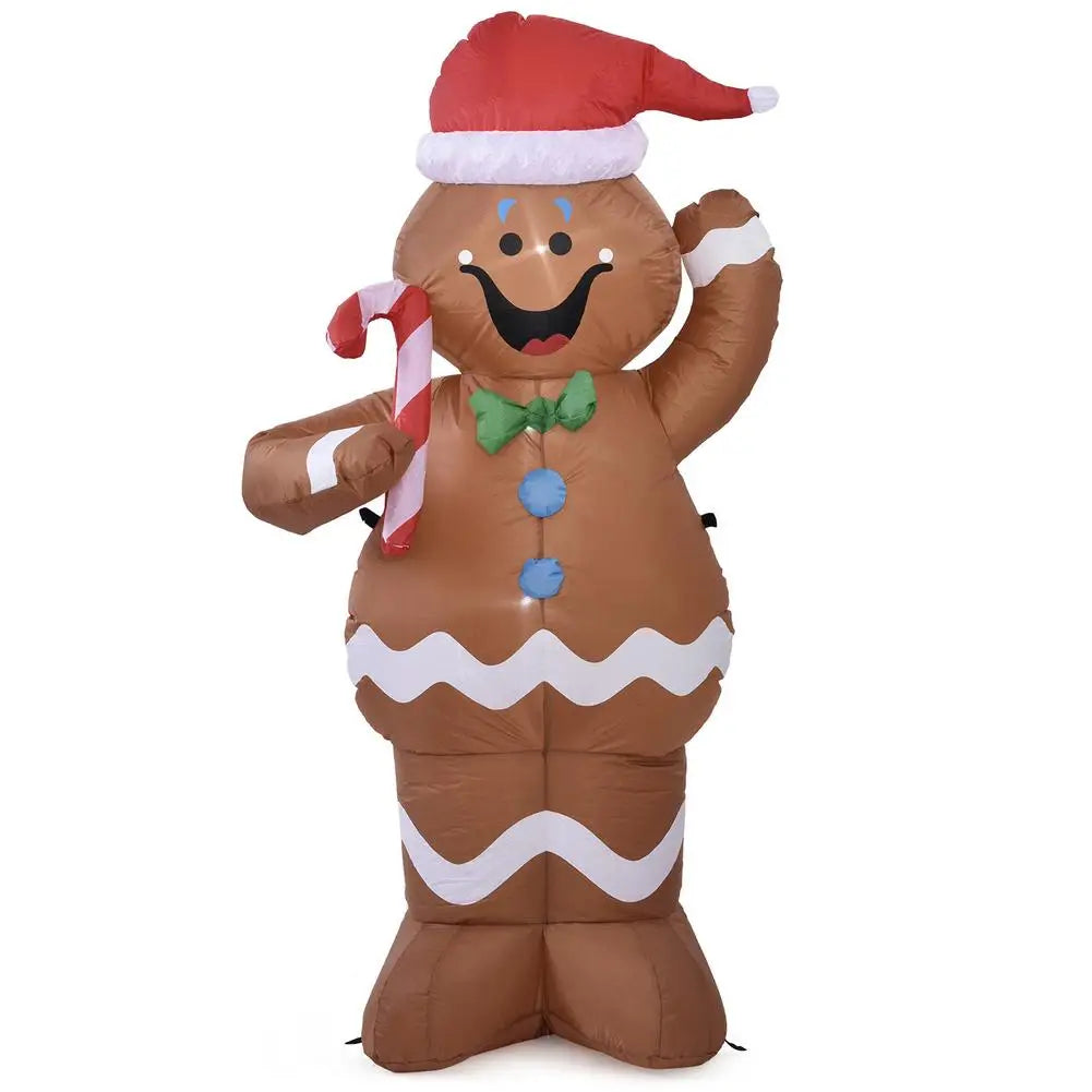 1.5M Christmas Iatable Gingerbread Man, Luminous Snow Man Holding Candy Stick