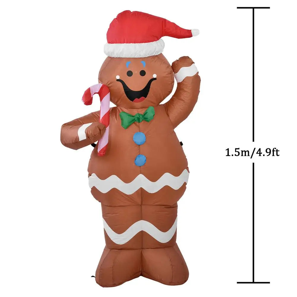 1.5M Christmas Iatable Gingerbread Man, Luminous Snow Man Holding Candy Stick