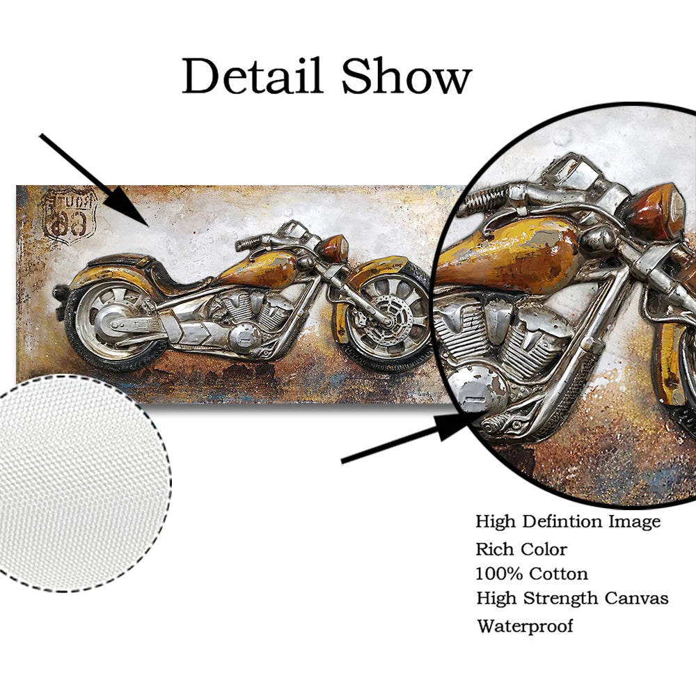 Retro Motorcycle Punk Style Oil Painting Canvas Print Wall Art Picture Bedroom Decoration Poster for Living Room Home Decoration