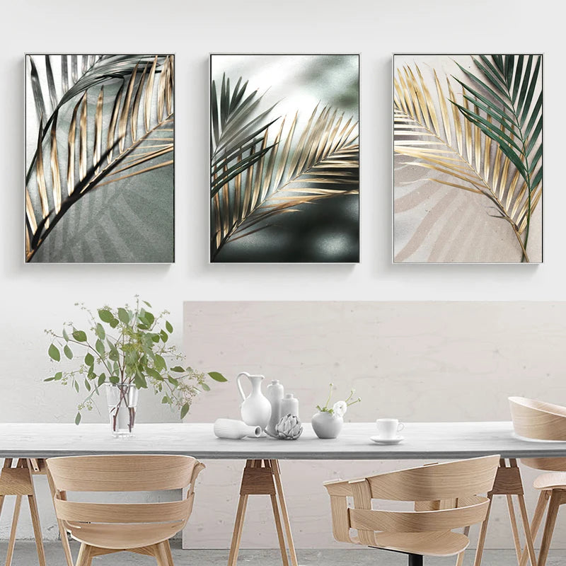 Nordic Wall Art Golden Palm Leaf Plant Canvas Painting Poster Print Botanical Scandinavian Decoration Picture Artwork Home Decor