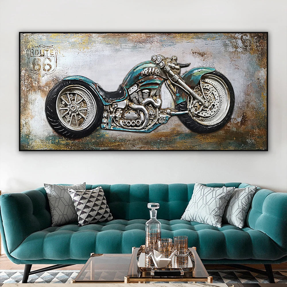 Retro Motorcycle Punk Style Oil Painting Canvas Print Wall Art Picture Bedroom Decoration Poster for Living Room Home Decoration