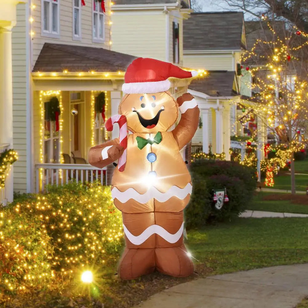 1.5M Christmas Iatable Gingerbread Man, Luminous Snow Man Holding Candy Stick