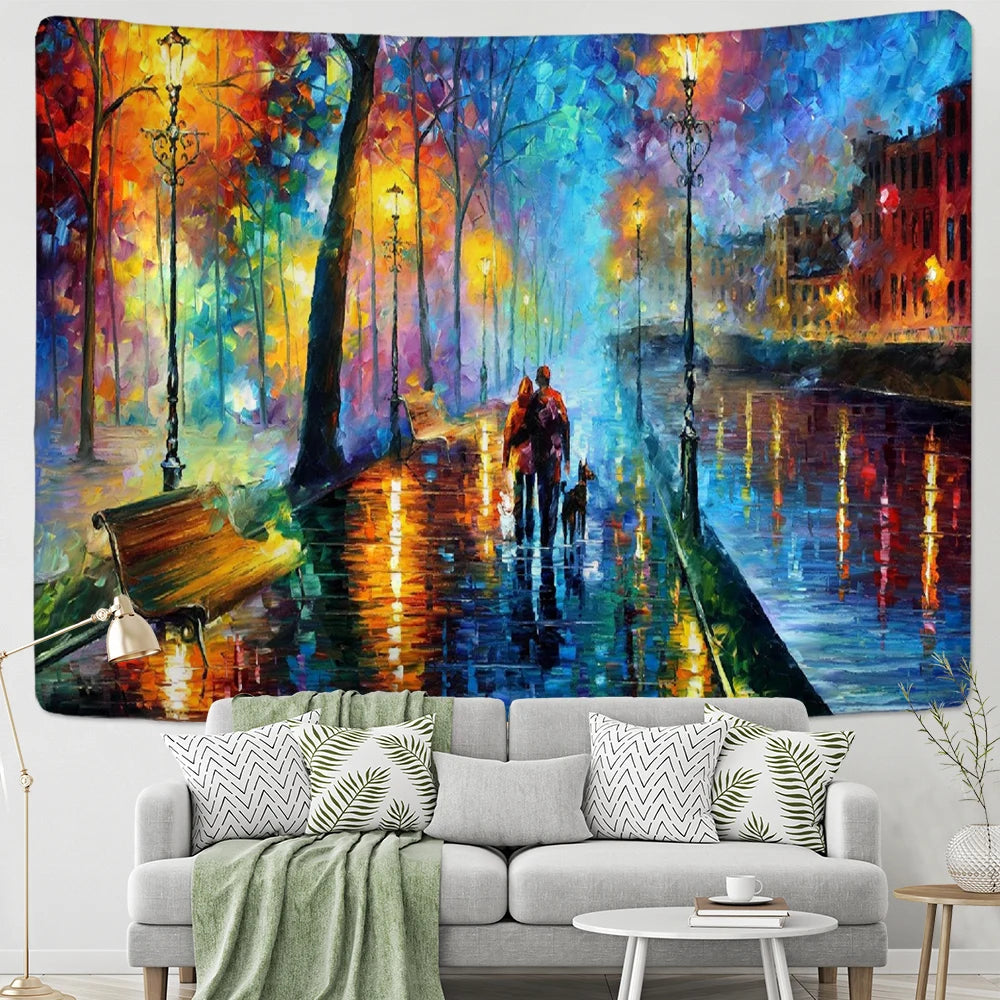 Valentine's Day gift Tapestry Van Gogh Oil Painting Night View Wall Hanging Romantic Love Couple Boho Gypsy Home Decor Tapestry