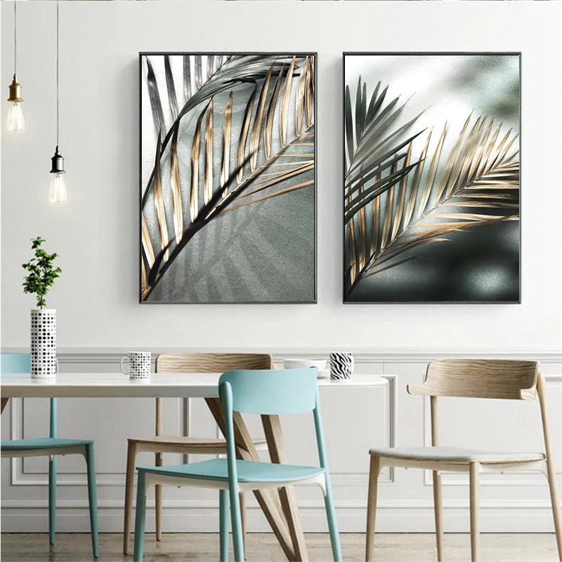 Nordic Wall Art Golden Palm Leaf Plant Canvas Painting Poster Print Botanical Scandinavian Decoration Picture Artwork Home Decor