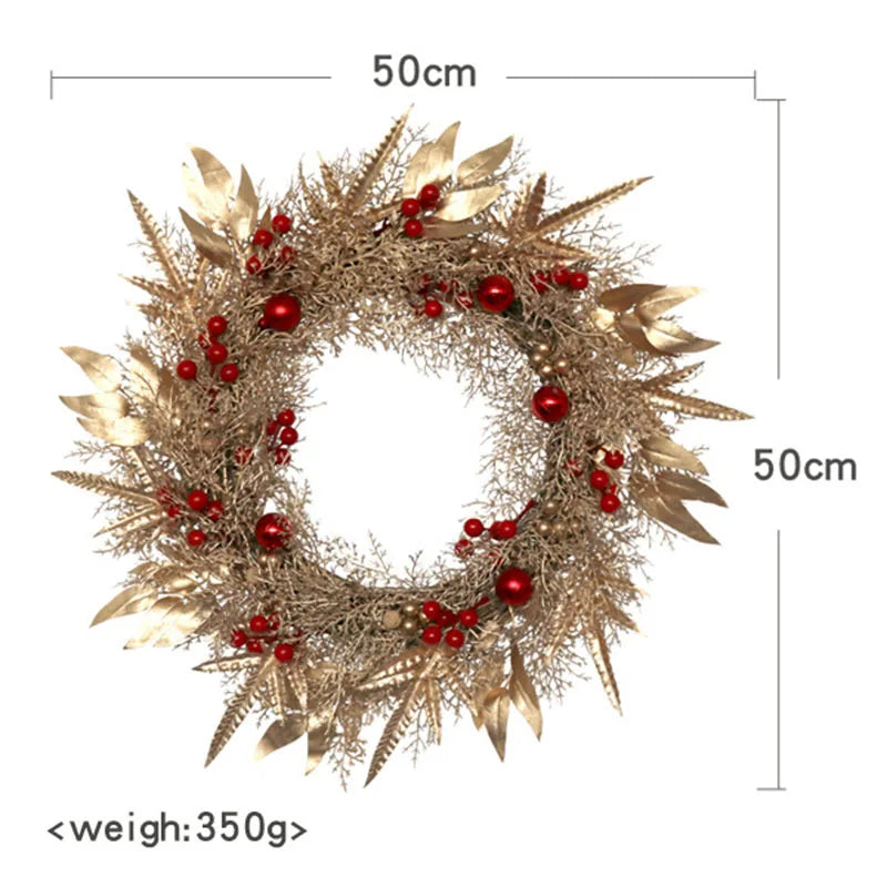 50cm Simulation Gold Mist Artificial Plant Berries Garland Christmas Wreath Christmas Decor Home Mall Window Door Hanging Wreath