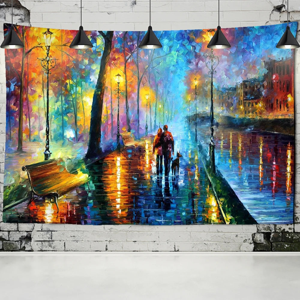 Valentine's Day gift Tapestry Van Gogh Oil Painting Night View Wall Hanging Romantic Love Couple Boho Gypsy Home Decor Tapestry