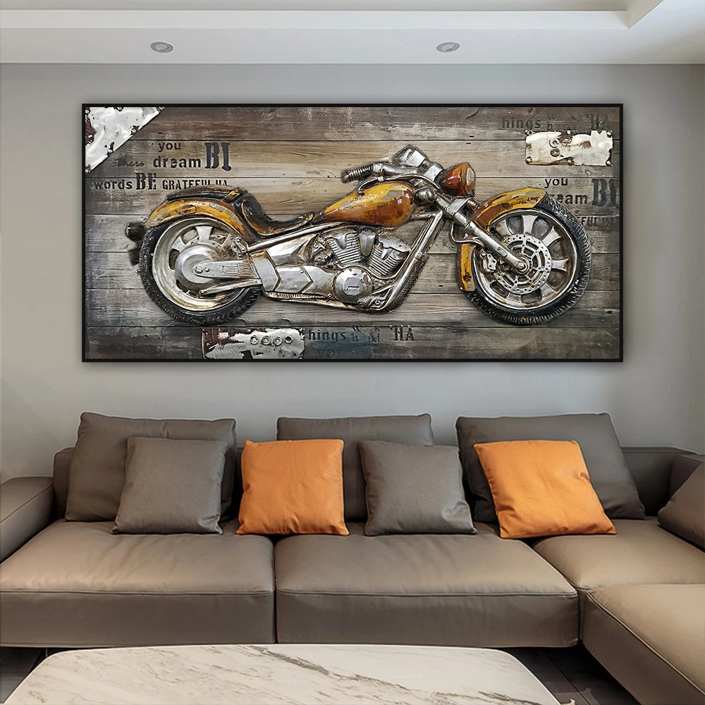 Retro Motorcycle Punk Style Oil Painting Canvas Print Wall Art Picture Bedroom Decoration Poster for Living Room Home Decoration