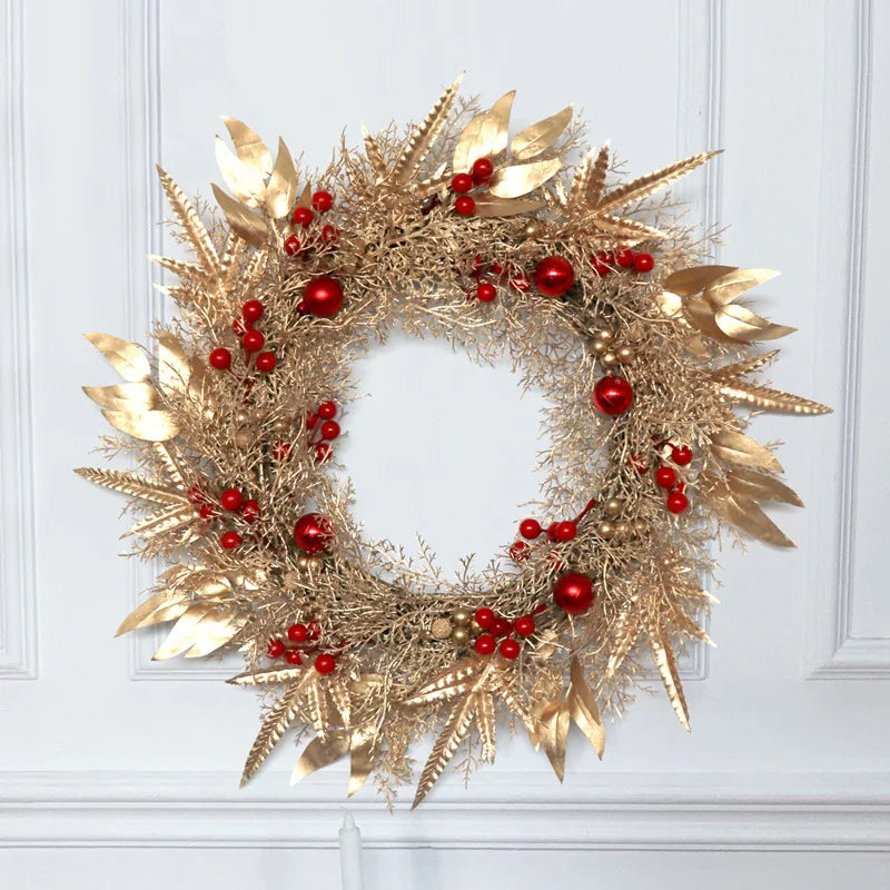 50cm Simulation Gold Mist Artificial Plant Berries Garland Christmas Wreath Christmas Decor Home Mall Window Door Hanging Wreath