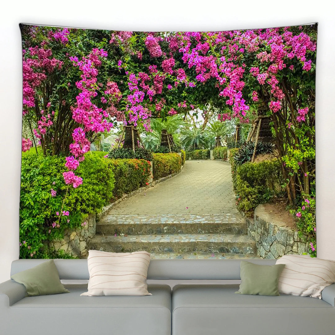 Spring Forest Floral Tapestry Rural Flowers Pink Red Garden Wall Hanging Decor Natural Landscape Home Living Room Tapestries Rug