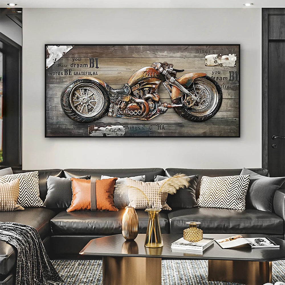 Retro Motorcycle Punk Style Oil Painting Canvas Print Wall Art Picture Bedroom Decoration Poster for Living Room Home Decoration