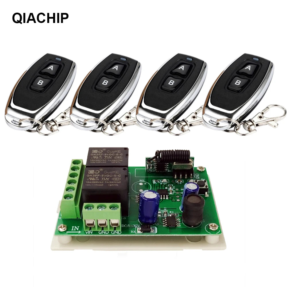 QIACHIP DC 5V-60V 2CH Switch With Remote Control Relay Module Universal 24V 2 Delay 433MHz Remote Control Switch Relay Receiver