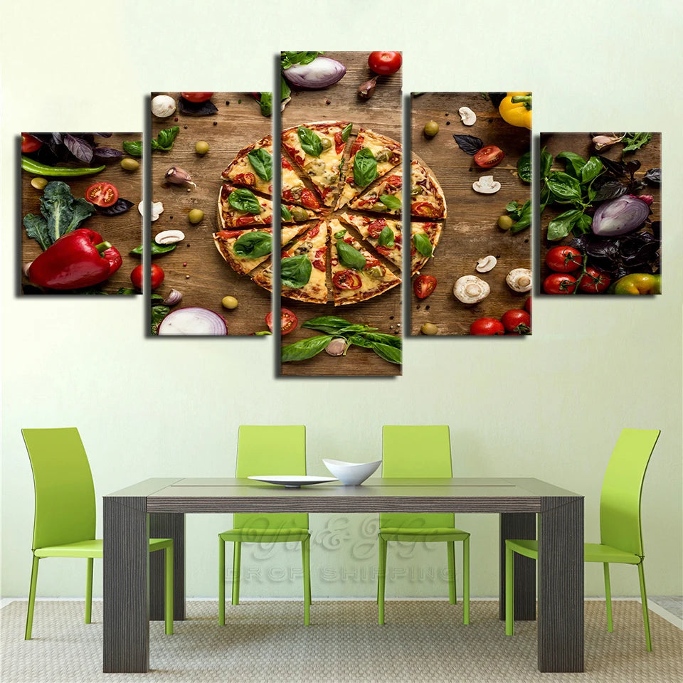 5panel Pizza Food Wall Art On Canvas, Home Wall Décor For Your Home Or Business