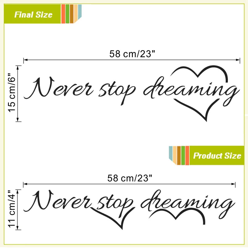 Never Stop Dreaming Wall Stickers For Bedroom Study Room Home Decor Inspirational Quotes Mural Art Diy Viny Decals