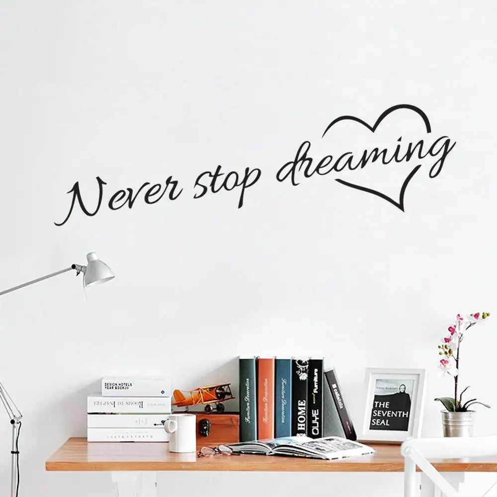 Never Stop Dreaming Wall Stickers For Bedroom Study Room Home Decor Inspirational Quotes Mural Art Diy Viny Decals