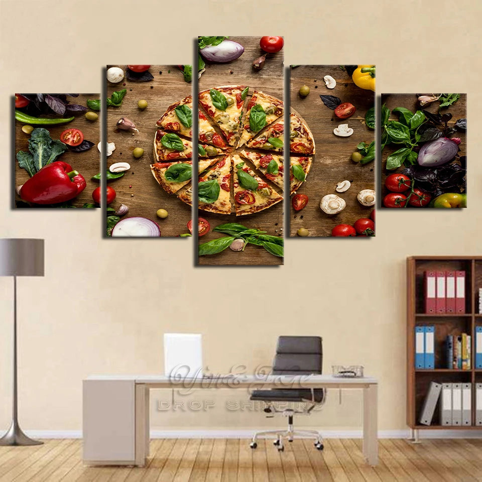 5panel Pizza Food Wall Art On Canvas, Home Wall Décor For Your Home Or Business