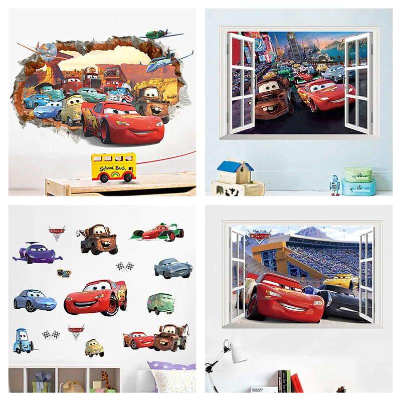 Cartoon Mcqueen Cars Wall Stickers For Kids Room, Home Decoration 3d Window Mural Art Boys Decals