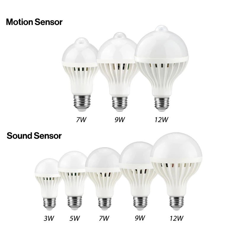 KARWEN Smart Sound/ PIR Motion Sensor Bombillas LED Bulb E27 3W 5W 7W 9W 12W Induction lamp AC 220V Stair Hallway light