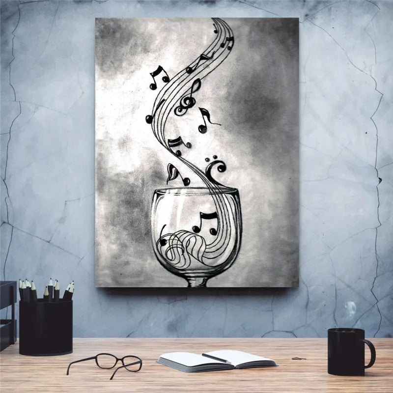 Abstract Painting Printed on Canvas  of HD Music Wine Glass Wall Art For Your Home Artwork