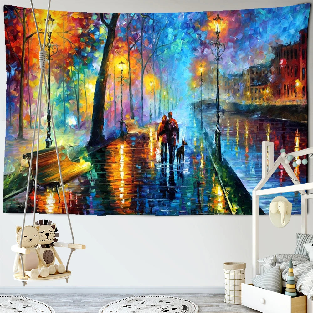 Valentine's Day gift Tapestry Van Gogh Oil Painting Night View Wall Hanging Romantic Love Couple Boho Gypsy Home Decor Tapestry