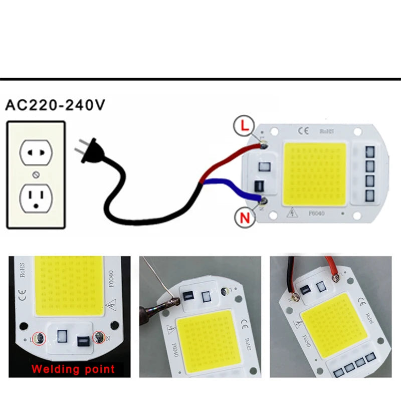 COB LED Lamp Chip AC 220V LED Bulb 10W 20W 30W 50W IP65 High Power Smart IC