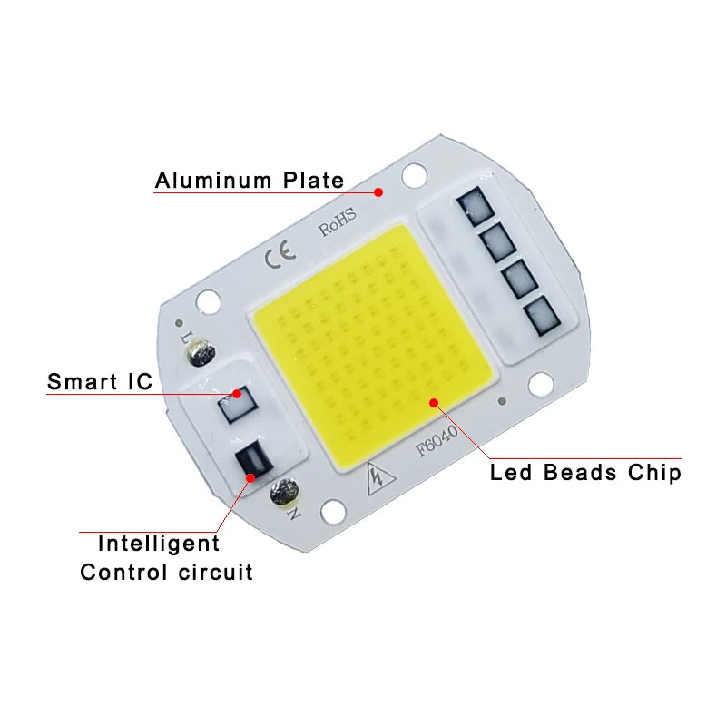 COB LED Lamp Chip AC 220V LED Bulb 10W 20W 30W 50W IP65 High Power Smart IC