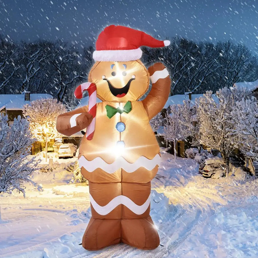 1.5M Christmas Iatable Gingerbread Man, Luminous Snow Man Holding Candy Stick