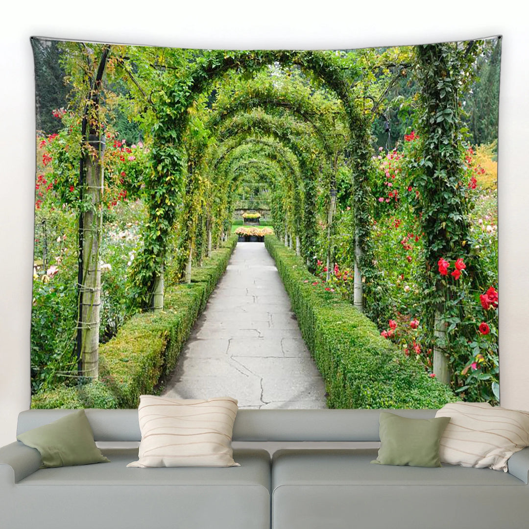 Spring Forest Floral Tapestry Rural Flowers Pink Red Garden Wall Hanging Decor Natural Landscape Home Living Room Tapestries Rug