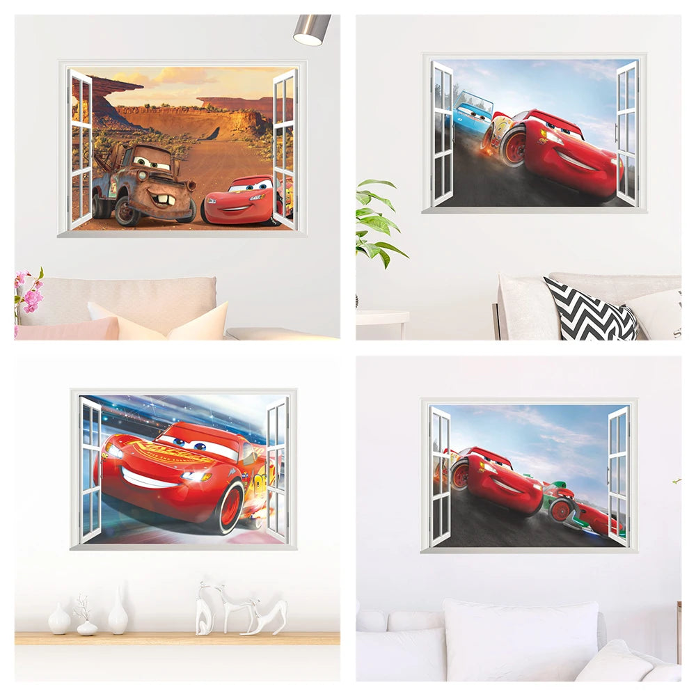 Cartoon Mcqueen Cars Wall Stickers For Kids Room, Home Decoration 3d Window Mural Art Boys Decals