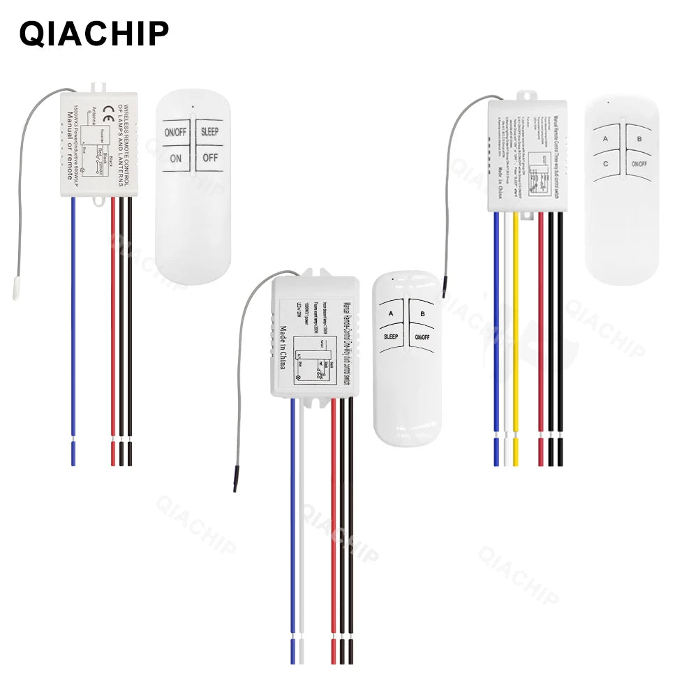 QIACHIP Wireless Remote Control Light Switch 220V Receiver Transmitter ON/OFF Digital 1/2/3 Way Wall Remote Control Switch Lamp