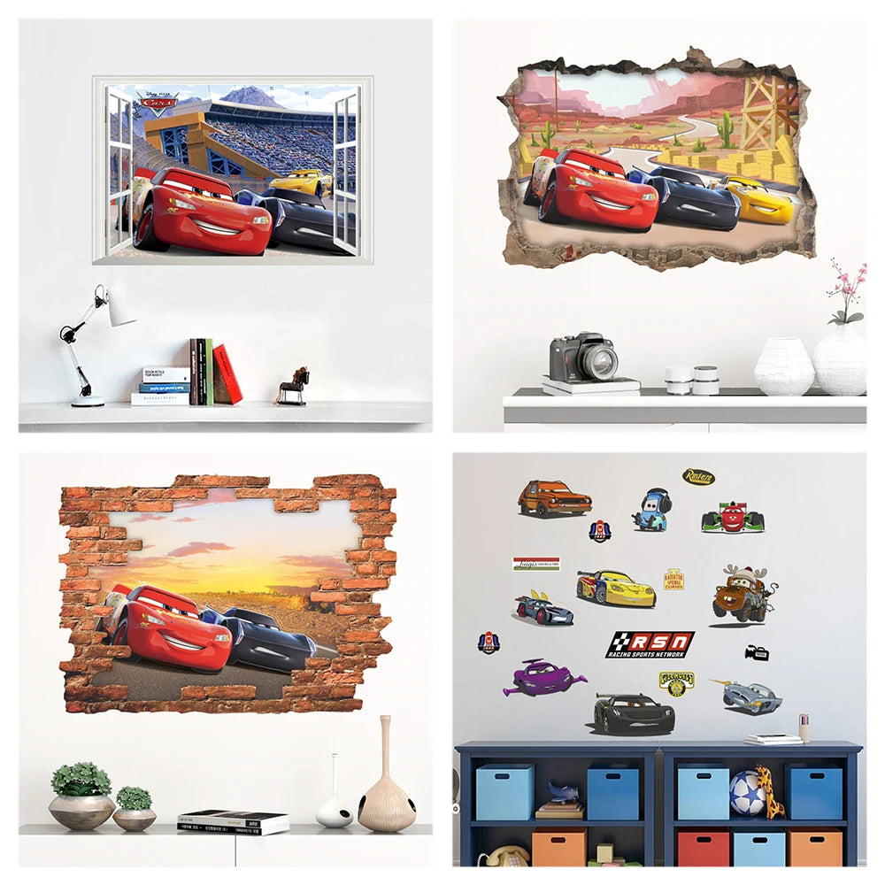 Cartoon Mcqueen Cars Wall Stickers For Kids Room, Home Decoration 3d Window Mural Art Boys Decals