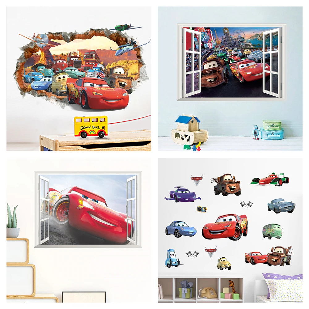 Cartoon Mcqueen Cars Wall Stickers For Kids Room, Home Decoration 3d Window Mural Art Boys Decals